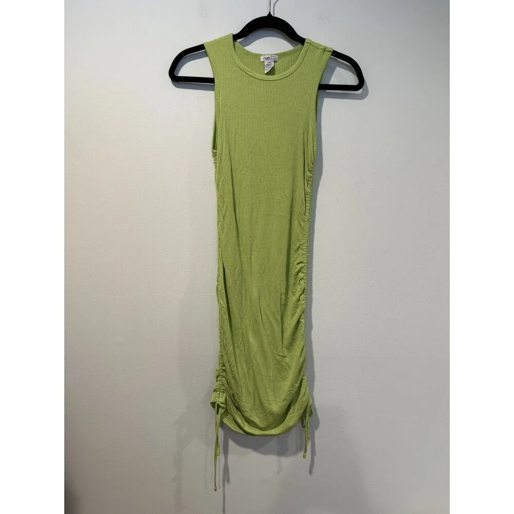 neon green ribbed dress Green Ribbed Knit Long Sleeves Dress Small